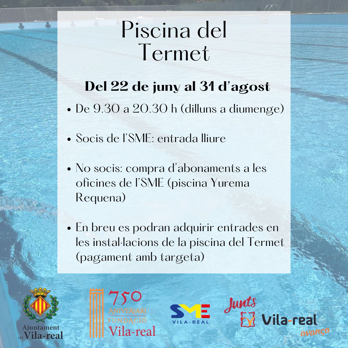 🏊‍♀️ Arriba l'estiu i encetem temporada de la piscina del Termet!

🔜 Les instal·lacions obriran dissabte que ve 22 de juny, amb novetats com l'ampliació de les zones d'ombra i les millores en l'àrea de pícnic.

<a href="/SMEVILAREAL/">SME Vila-real</a> 

Informa't ací👇
vila-real.es/portal/p_20_co…