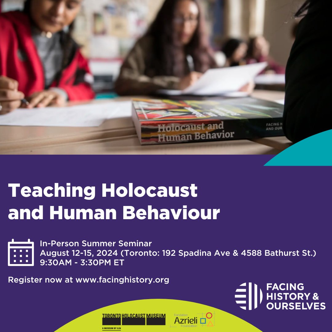 Our learning will include an exploration of Jewish immigration, history &amp; heritage in Canada, as well as in-depth learning on the history of the Holocaust using the Museum as a classroom and hands-on sessions with classroom-ready resources and strategies:
facinghistory.org/learning-event…
