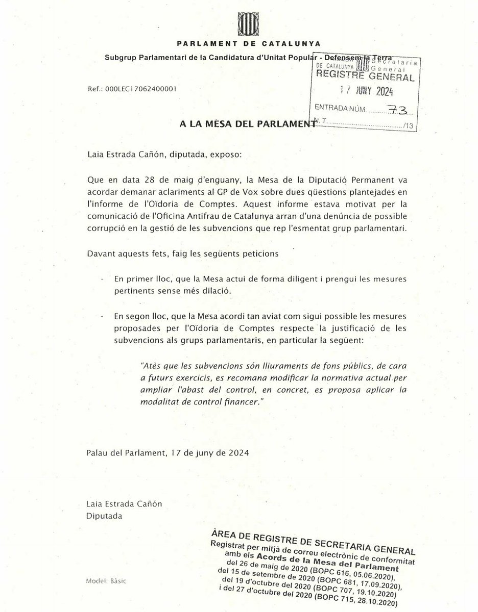 La primera legislatura de la ultradreta al Parlament i ja han posat la mà a la caixa...!
Després d'examinar l'informe de l'Oïdora de Comptes del Parlament que acredita els prop de 40.000€ de despeses irregulars, la CUP reclamem a la Mesa que depuri responsabilitats.