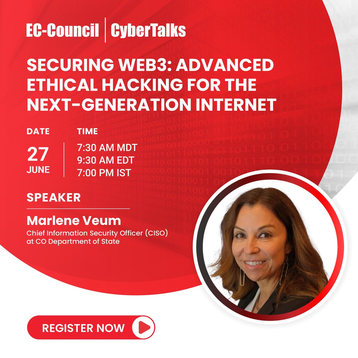 ECCOUNCIL's tweet image. Join our #Webinar on June 27 with Marlene Veum to discover the latest tools and techniques that #EthicalHackers use in #Web3 security, how to leverage platforms like #OSWAR for comprehensive #Security assessments, and more! 

Register now: buff.ly/4aTYqY7 

#ECCouncil