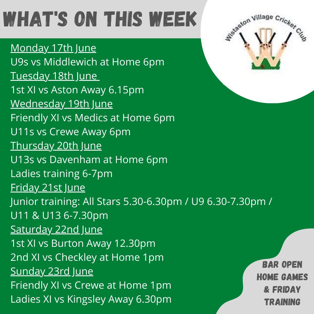 The weather is meant to be warming up so come down to the club and support the teams and let’s hope we get a full week of fixtures 🤞☀️