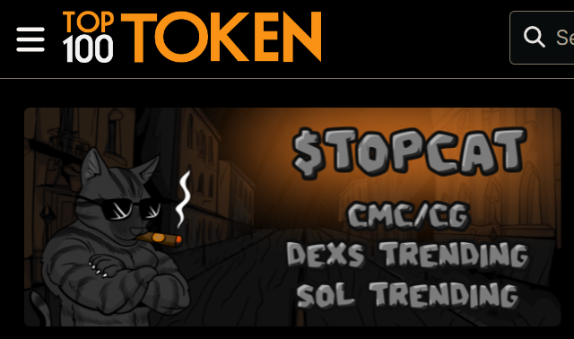 topcat_solana's tweet photo. $TOPCAT BANNER IS LIVE ON TOP100TOKEN ! https://t.co/1jlx7Hep8l