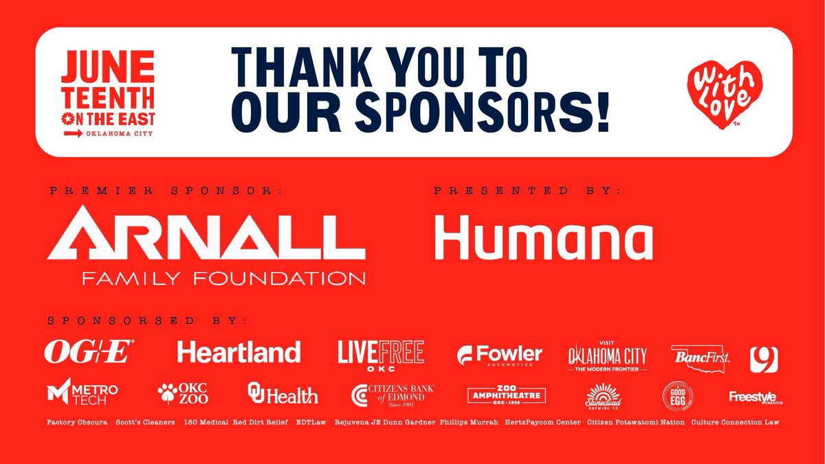 We are proud to thank all of our sponsors who made Juneteenth On the East 2024 possible. You are all amazing!!! 

We appreciate your support and service to the community!

#JuneteenthOnTheEast #JuneteenthOKC