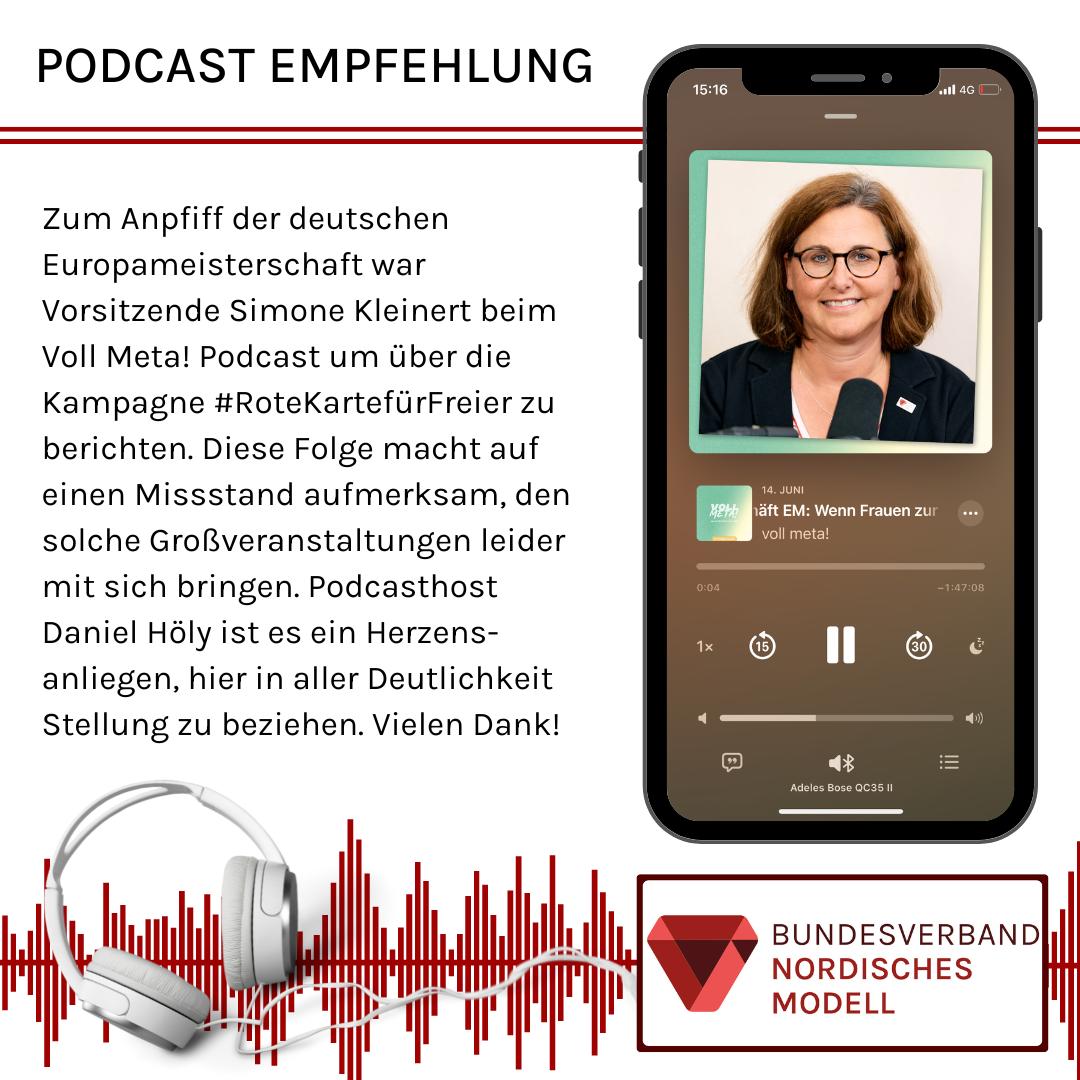 Zum Anpfiff der deutschen #Europameisterschaft war Vorsitzende Simone Kleinert beim <a href="/vollmeta/">voll meta!</a>! Podcast um über die Kampagne #RoteKartefürFreier zu berichten. Diese Folge macht auf einen Missstand aufmerksam, den solche Großveranstaltungen leider mit sich bringen.
1/2
#euro2024