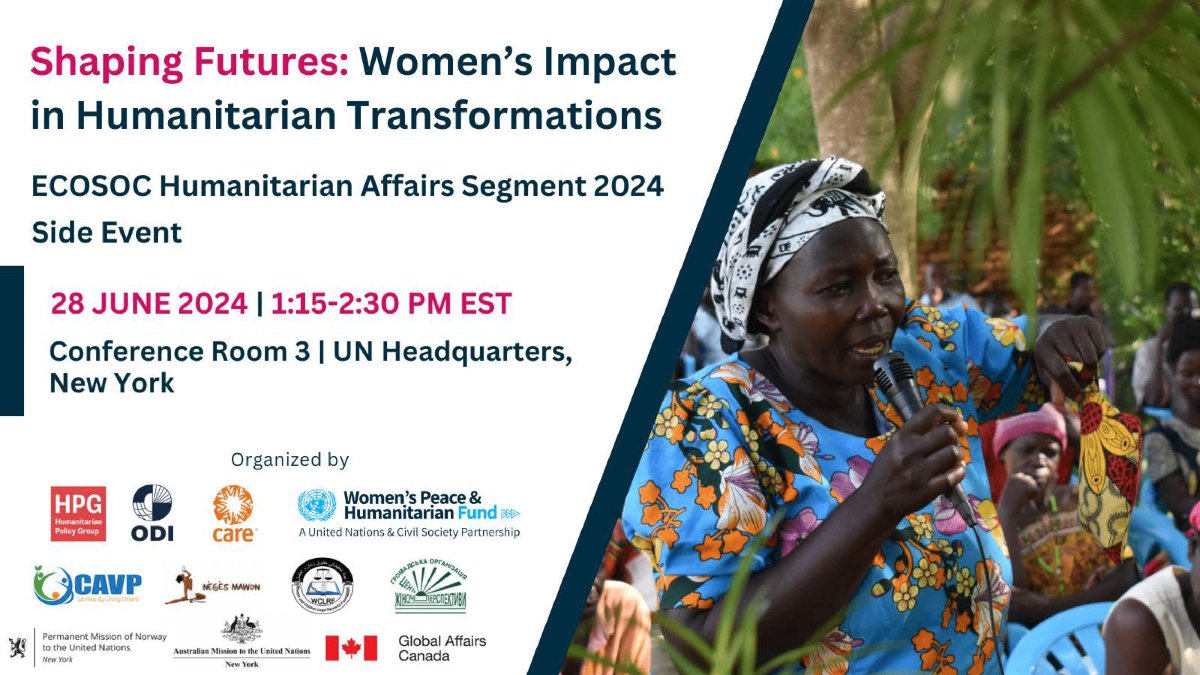 HPG (now on Bluesky: hpg-odiglobal.bsky.social) (@hpg_odi) on Twitter photo We're looking forward to attending #ECOSOC2024 next week to discuss the women at the frontline of humanitarian efforts, including first responders, mediators and community dialogue facilitators.
Join our in-person side event with <a href="/CAREGlobal/">CARE International</a> & <a href="/wphfund/">Women's Peace & Humanitarian Fund</a> 👉 buff.ly/3z75OSH We're looking forward to attending #ECOSOC2024 next week to discuss the women at the frontline of humanitarian efforts, including first responders, mediators and community dialogue facilitators.
Join our in-person side event with <a href="/CAREGlobal/">CARE International</a> & <a href="/wphfund/">Women's Peace & Humanitarian Fund</a> 👉 buff.ly/3z75OSH