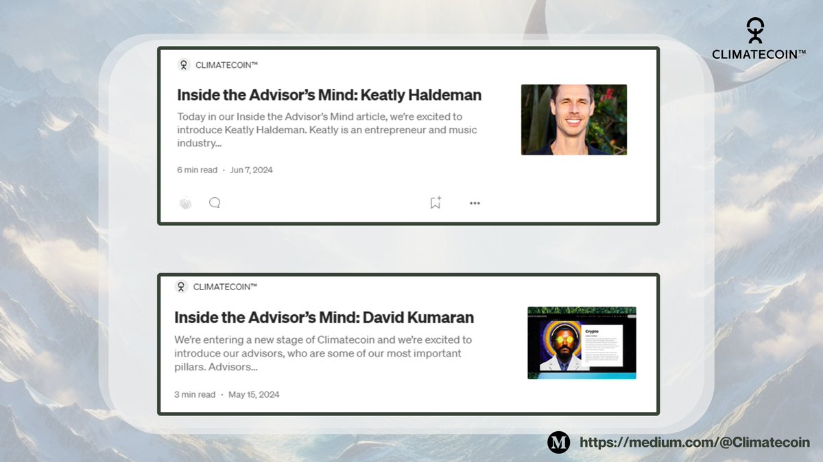Discover more about our upcoming X space guests by exploring their enlightening interviews on Medium!👥

👉medium.com/@Climatecoin