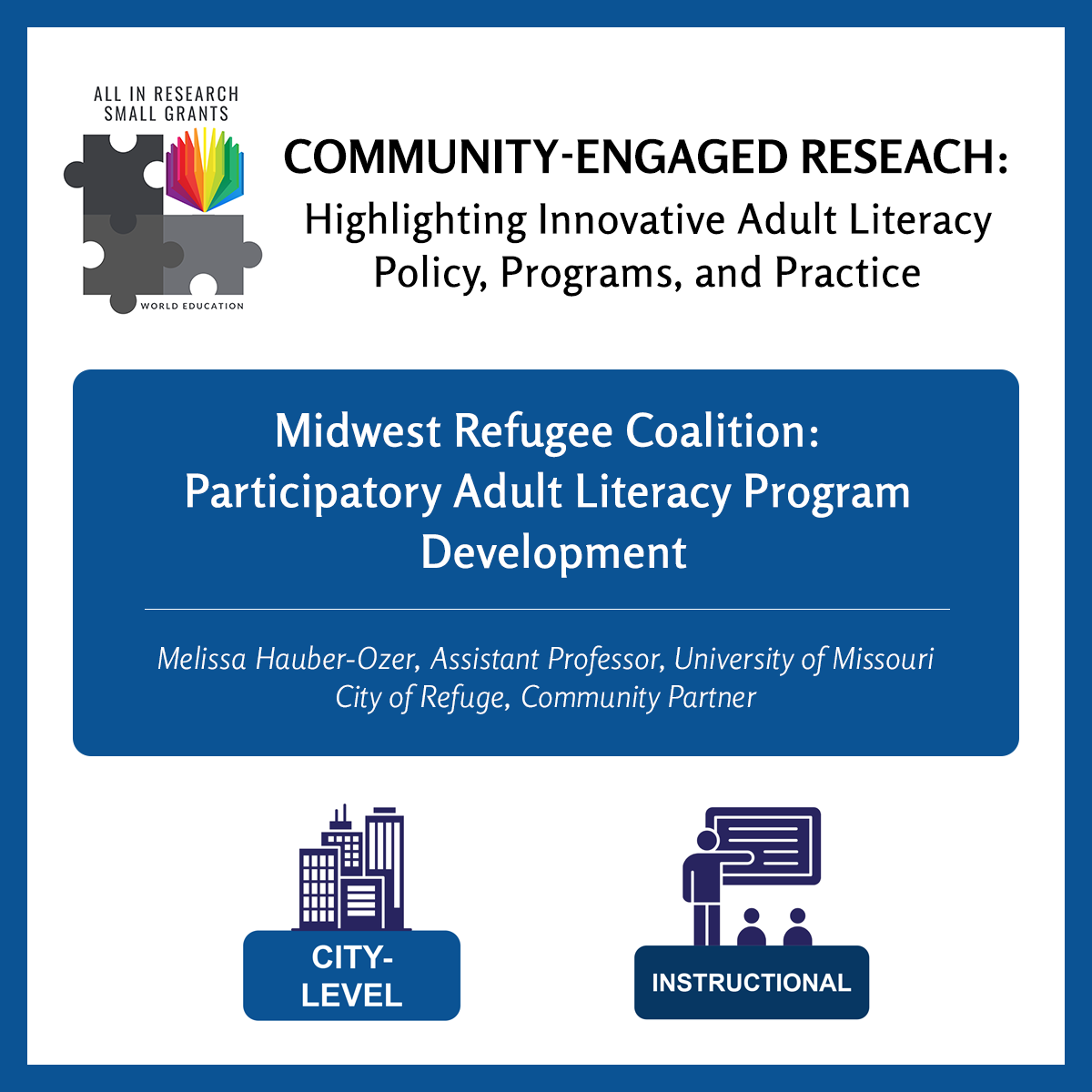 Learn about Melissa Hauber-Özer's research to develop a customizable model for innovative, high-quality language and multiliteracies instruction using free and low-cost materials tailored to the needs and priorities of refugee adults: rb.gy/2mapiu