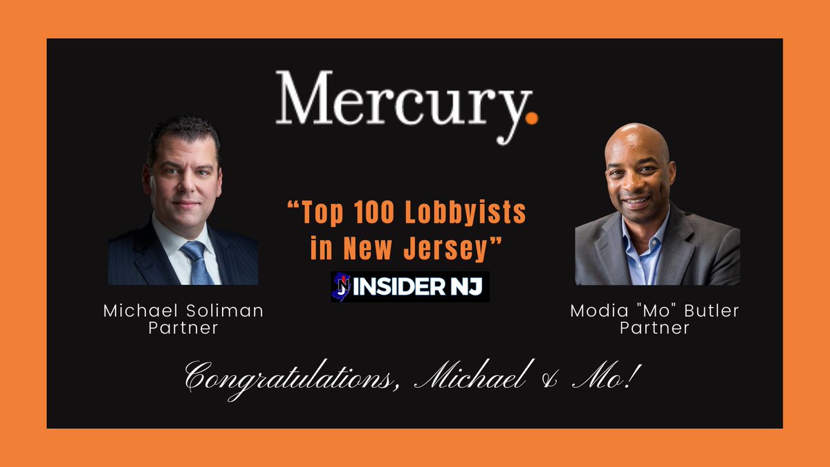 Congratulations to partners <a href="/MikeDSoliman/">Michael Soliman</a> and <a href="/ButlerModia/">Modia Butler</a> on being named to InsiderNJ’s list of the top 100 lobbyists in New Jersey!