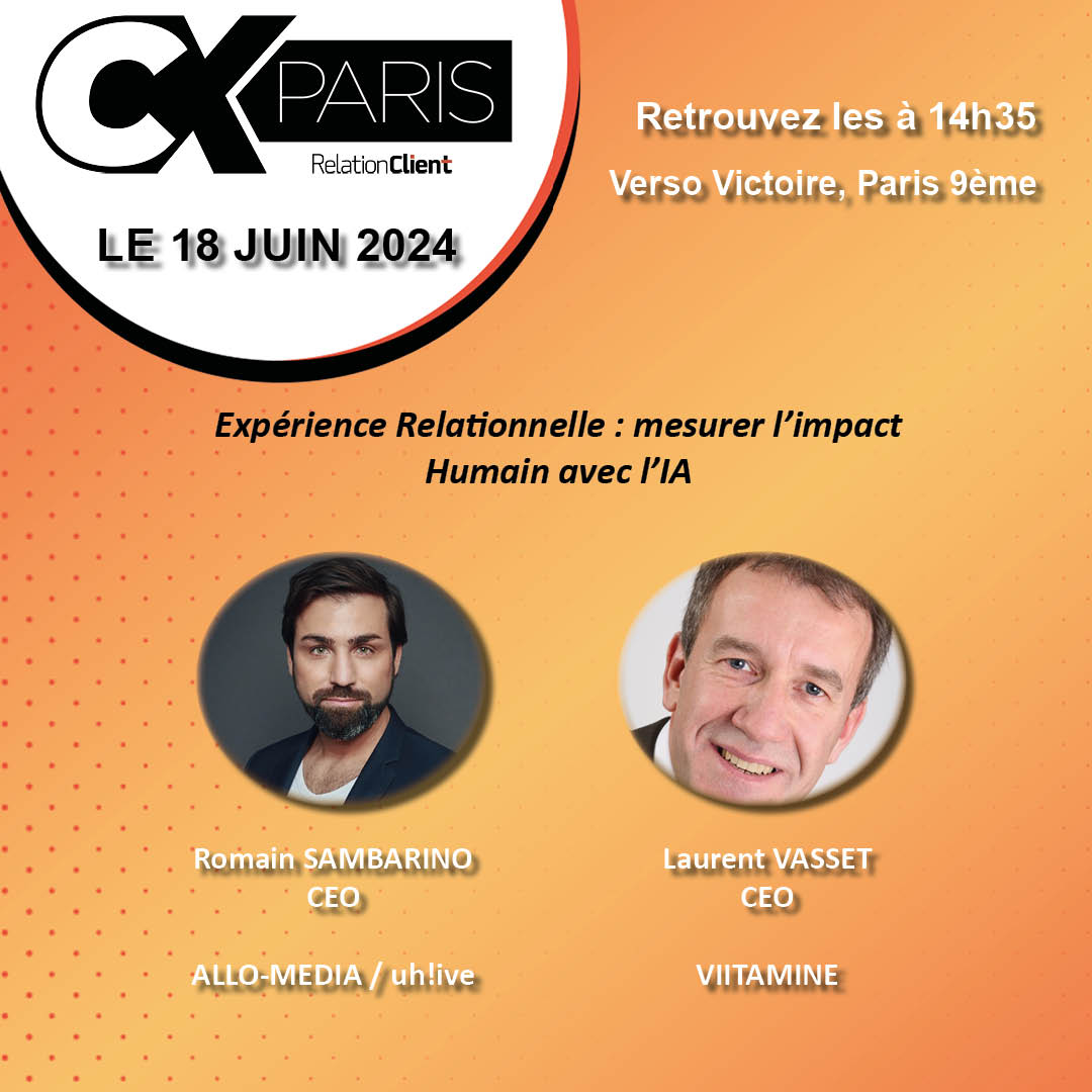 Nous serons demain à l'événement #CXParis, au Verso Victoire à Paris 9ème.

Romain Sambarino et Laurent Vasset (ViiTAMiNE) y animeront la plénière "Expérience Relationnelle : mesurer l’impact Humain avec l’IA" à 14h35, dans l'auditorium.

lnkd.in/e_mjEk_K

#PRX #IA