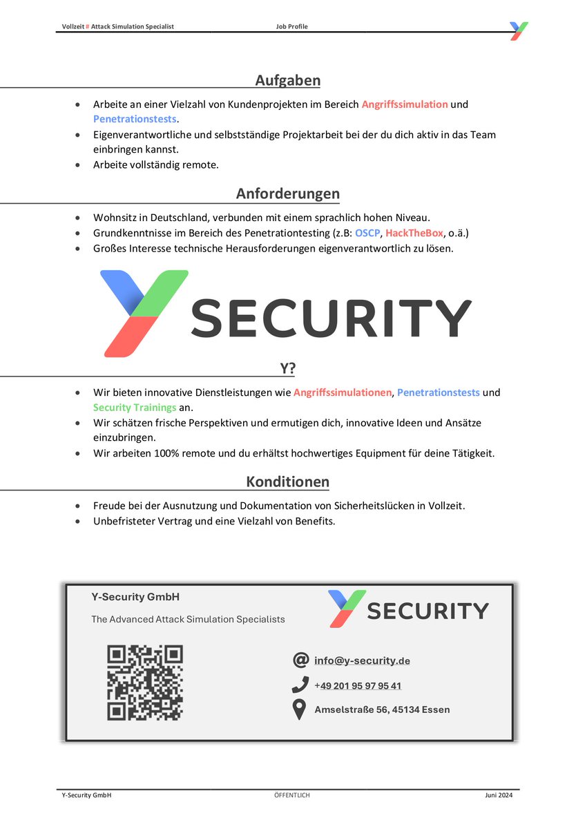 Are you taking steps towards a career as an Attack Simulation Specialist?

Maybe you already have experience as a Penetration Tester or with platforms like Hack The Box or certifications like OSCP?

If so, we would love to talk to you!

#job #redteam #pentest #germany