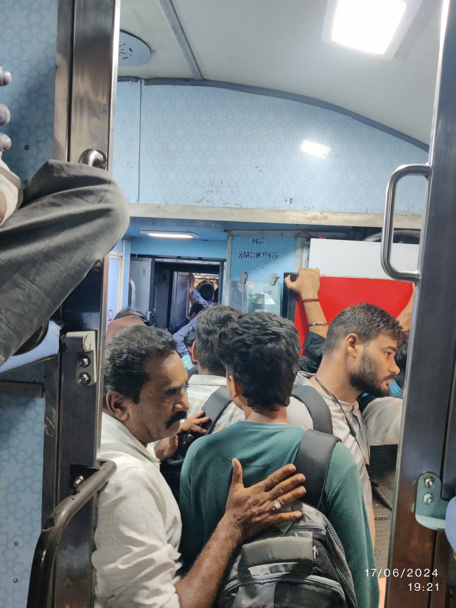 nihirpatel97's tweet photo. @drmbct @IRCTCofficial @WesternRly Train no- 22963, it feels like we are in the general coach. Request TTE to take quick actions on it.
PNR-8618995623
Trn:22963
Date - 17/06/24.
Movement is blocked, unable to use toilets. https://t.co/mz7x0BsriK
