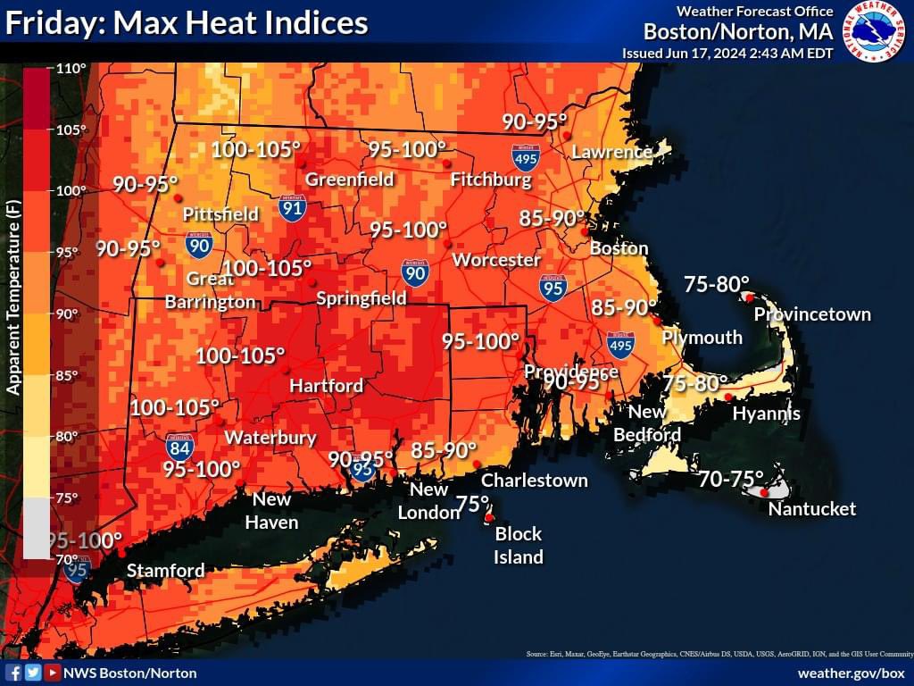 The <a href="/NWSBoston/">NWS Boston</a> has issued a ‼️Heat Advisory‼️ for Rhode Island beginning Tuesday 6/18/24 12:00PM through Friday 6/21/24 7:00PM. For more information visit inws.ncep.noaa.gov/a/a.php?i=1002…