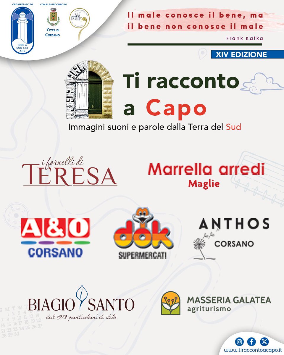 TI RACCONTO A CAPO 2025
#salento #corsano #ideeasudest #tiraccontoacapo