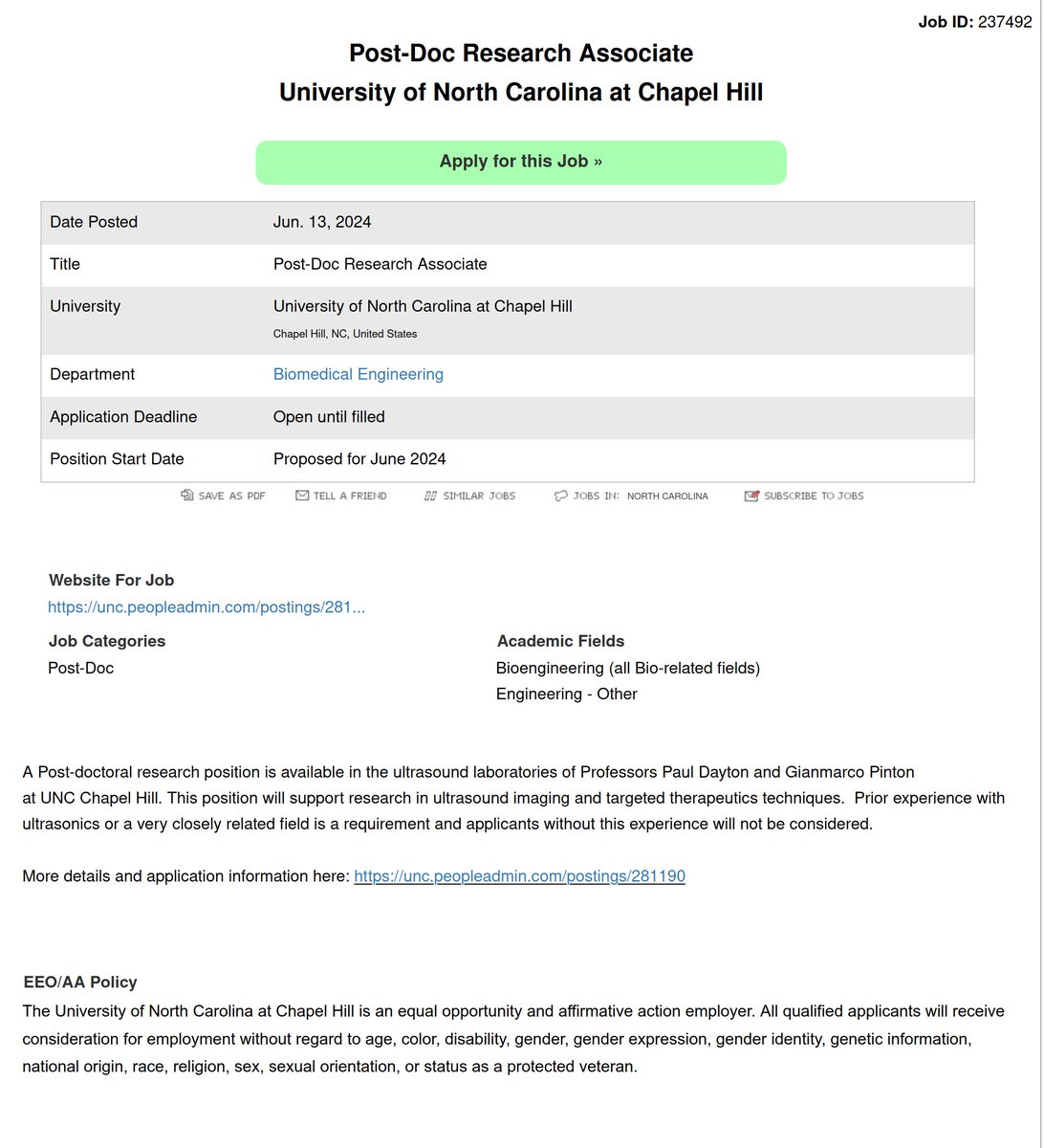 Dayton Lab (@daytonlab) on Twitter photo 📢OPEN POSITIONS📢
Interested in developing novel ultrasound techniques? Apply to join our team as (1) a Research Associate/Assistant Professor or (2) a Post-Doc Research Associate at the Dayton and Pinton labs at UNC-Chapel Hill.
engineering.academickeys.com/job/qm7yz9pg/R…
engineering.academickeys.com/job/mu2pkjog/P… 📢OPEN POSITIONS📢
Interested in developing novel ultrasound techniques? Apply to join our team as (1) a Research Associate/Assistant Professor or (2) a Post-Doc Research Associate at the Dayton and Pinton labs at UNC-Chapel Hill.
engineering.academickeys.com/job/qm7yz9pg/R…
engineering.academickeys.com/job/mu2pkjog/P…