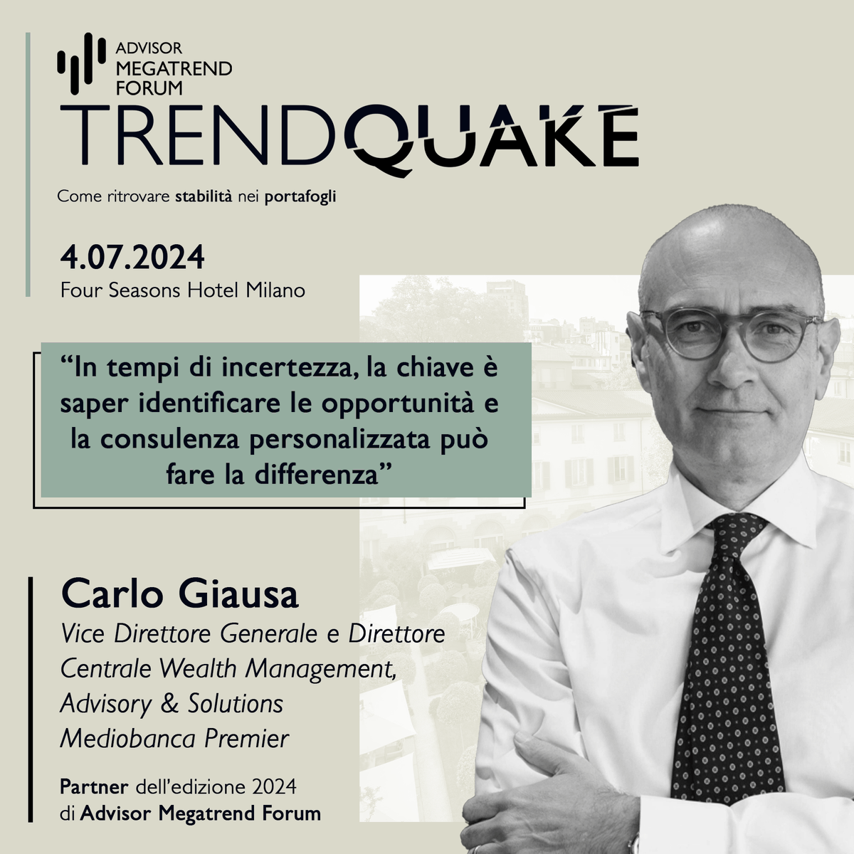 ADVISOR_ONLINE's tweet photo. SAVE THE DATE | Megatrend Forum 2024 | TRENDQUAKE: Come ritrovare stabilità nei portafogli

In un contesto segnato da guerre, evoluzione demografica, cambiamento climatico e dall'avvento dell'intelligenza artificiale. 

Registrati qui ➡️ https://t.co/12yUio83KB https://t.co/4myprkwWNW
