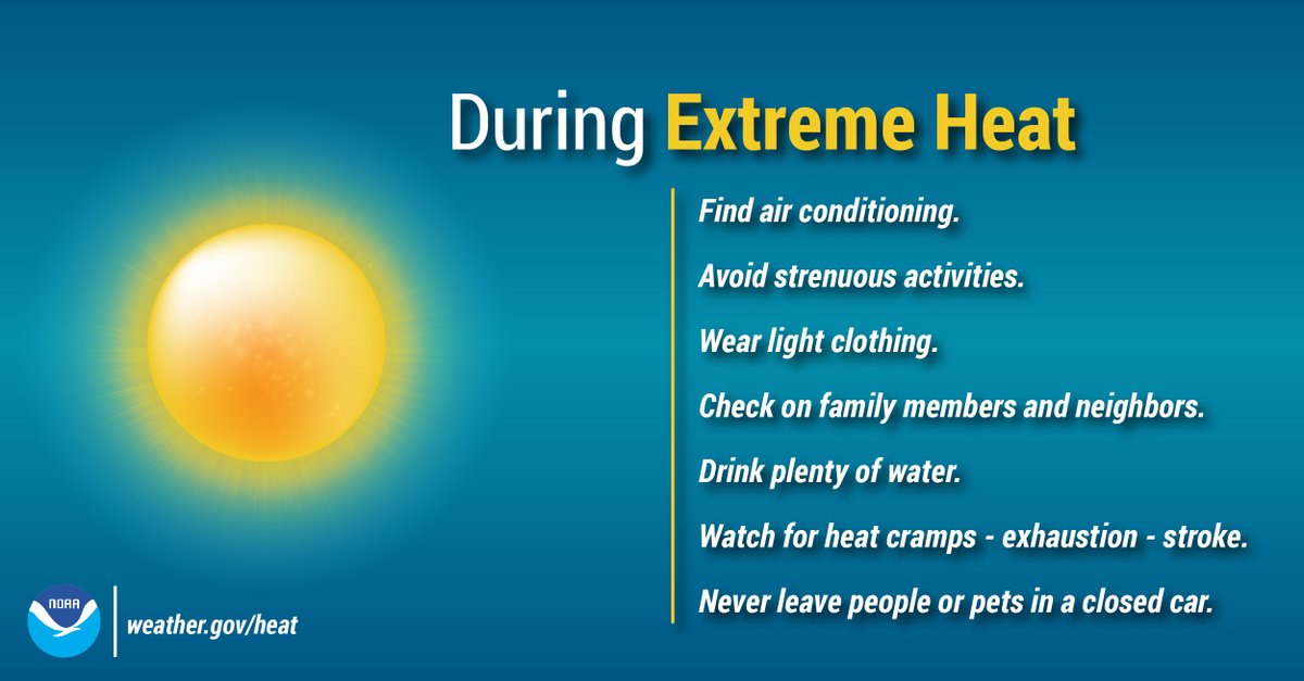 [Important Heat Safety Tips] Given the dangerous heat &amp; humidity that are on tap beginning Tue and continuing through Fri...here are some Important Safety Tips.