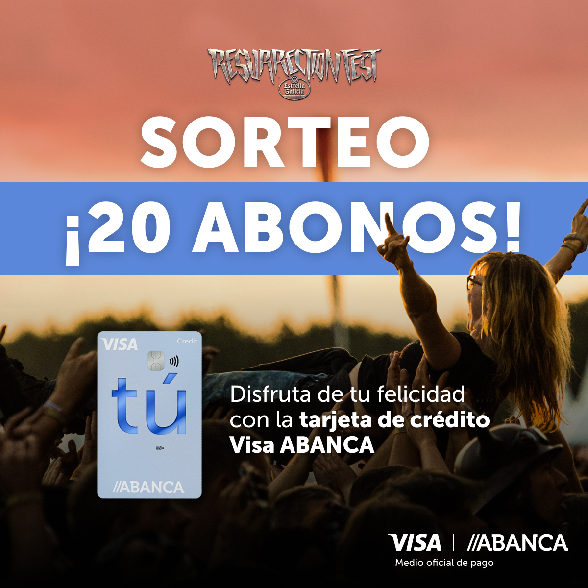 #SORTEO Sabemos que eres muy de metal, heavy, rock... ¡Muy de <a href="/ResurrectionESP/">Resurrection Fest Estrella Galicia</a>! ¿Quieres ir al festi? Sorteamos 10 abonos por aquí, para que disfrutes de los momentos más felices con la tarjeta de crédito Visa ABANCA.

🤘🏾 Síguenos y 🤘🏾 Repostea esta publicación.