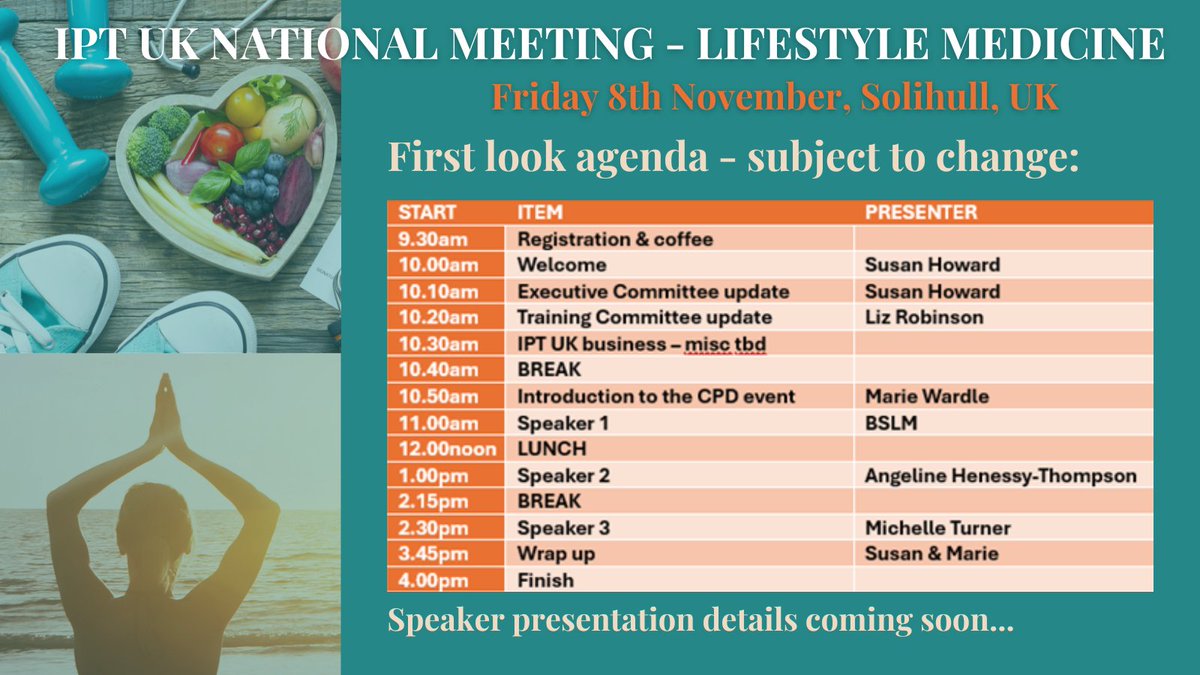 Book your place at the IPT UK National Meeting on Lifestyle Medicine on 8th November at the Crowne Plaza, Solihull buytickets.at/iptuk/1228802

Visit our website for more details at iptuk.net/national-meeti… #ipt #iptuk #bslm #lifestylemedicine