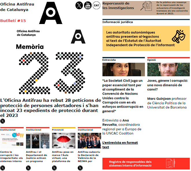Antifrau de Catalunya (@antifraucat) on Twitter photo 📢 Consulteu el #Butlletí 15 d'#Antifrau
🔗antifrau.cat/ca/butlleti-an… ⬇️
📰 ‘Joves, gènere i corrupció: una nova dimensió de canvi?’, Marc Guinjoan, professor de Ciència Política de la <a href="/UABBarcelona/">Universitat Autònoma de Barcelona</a>
📺 Entrevista a Ana Revuelta, coordinadora regional a Europa de la UNCAC Coalition 📢 Consulteu el #Butlletí 15 d'#Antifrau
🔗antifrau.cat/ca/butlleti-an… ⬇️
📰 ‘Joves, gènere i corrupció: una nova dimensió de canvi?’, Marc Guinjoan, professor de Ciència Política de la <a href="/UABBarcelona/">Universitat Autònoma de Barcelona</a>
📺 Entrevista a Ana Revuelta, coordinadora regional a Europa de la UNCAC Coalition