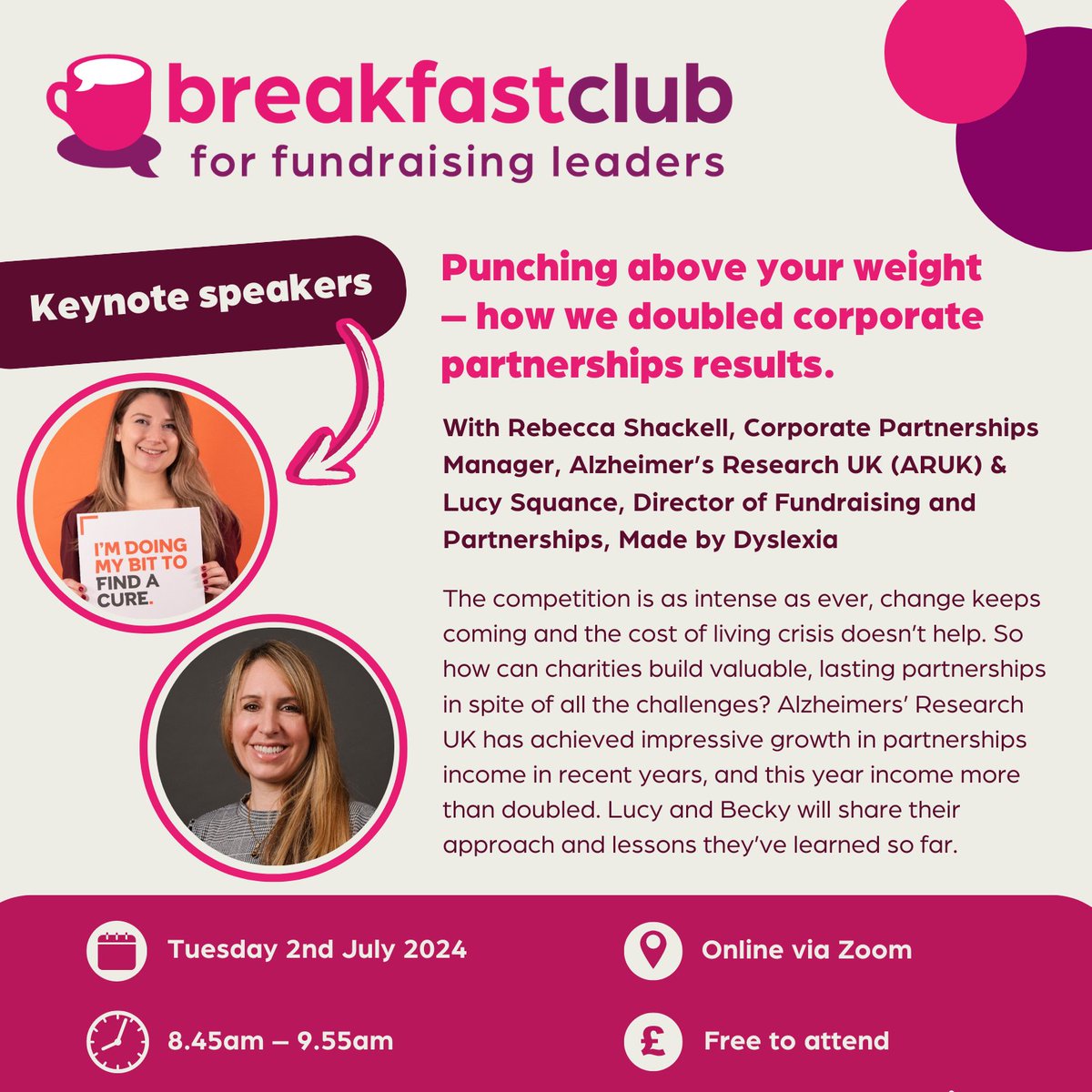 We are super-excited about this session at our Summer Breakfast Club from Rebecca Shackell and Lucy Squance!

They have achieved impressive growth in partnerships income in recent years, and this year income more than doubled. See how they did it 👉 bit.ly/2FrN1WChey