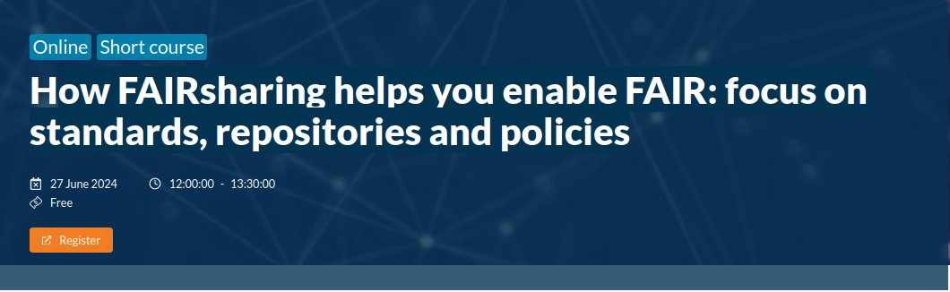 📢 Please register for a free workshop on <a href="/fairsharing/">fairsharing.net</a> run by our <a href="/allysonlister/">@allysonlister@fediscience.org</a> and supported by <a href="/ElixirNodeUk/">ELIXIR UK</a>!
👉 Thursday 27 June 1200-1330 BST 👈 
"How FAIRsharing helps you enable FAIR: focus on standards, repositories and policies"

elixiruknode.org/event/fairshar…