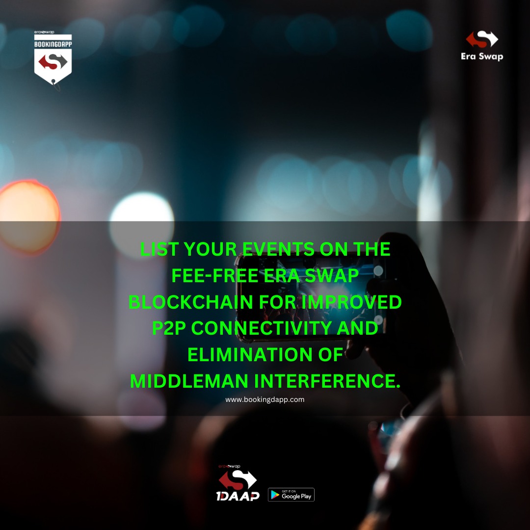EraSwapTech's tweet photo. List Your Events on the Fee-Free Era Swap Blockchain for Improved P2P Connectivity and Elimination of Middleman Interference.
https://t.co/3yQHI3elaj

For a complete #BookingDApp, Guide, checkout this Video:
https://t.co/Rj9yYjFrFX https://t.co/DAQRioWZWM