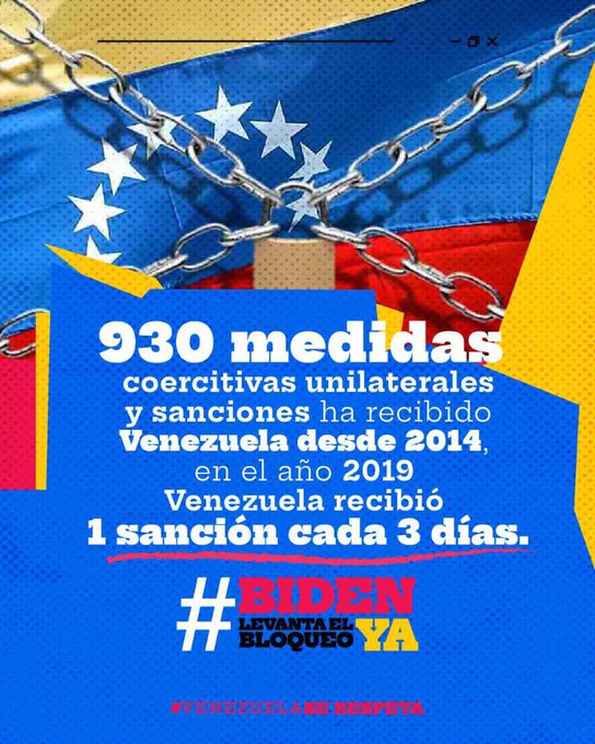 #BidenLevantaElBloqueoYa Somos un país libre y Soberano 
<a href="/NicolasMaduro/">Nicolás Maduro</a> 
<a href="/_LaAvanzadora/">Yelitze Santaella</a> 
<a href="/Soykarinacarpio/">Karina Carpio</a> 
<a href="/PoetaLaya/">Luis laya</a> 
<a href="/JohendersonG_/">Johenderson González</a> 
<a href="/Gladys_barretoc/">Gladys Barreto</a> 
<a href="/CDCEAragua/">CDCE ARAGUA</a> 
<a href="/LeiraSuarezPsuv/">LeyraSuarezPsuv</a> 
<a href="/M_RibasOficial/">Misión Ribas</a> 
<a href="/misionribasarag/">Misión Ribas Aragua</a>