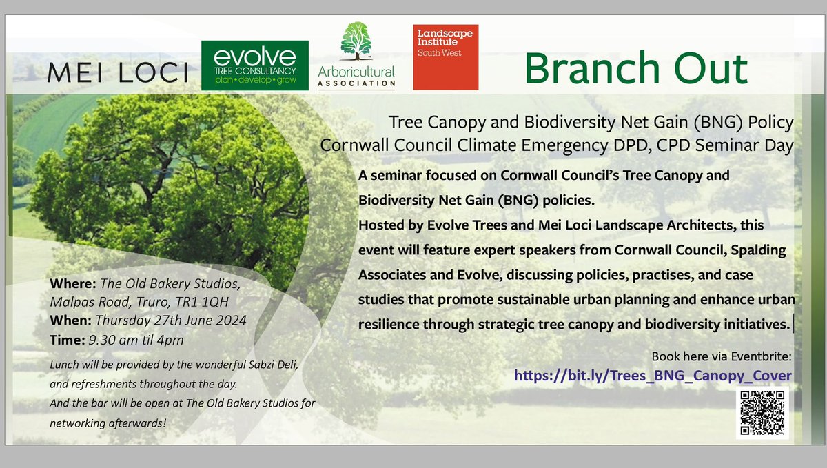 Seminar on Cornwall Council policies on Canopy cover/BNG 27th June! Follow the link below for more info and tckets!

eventbrite.co.uk/e/treees-bng-c…