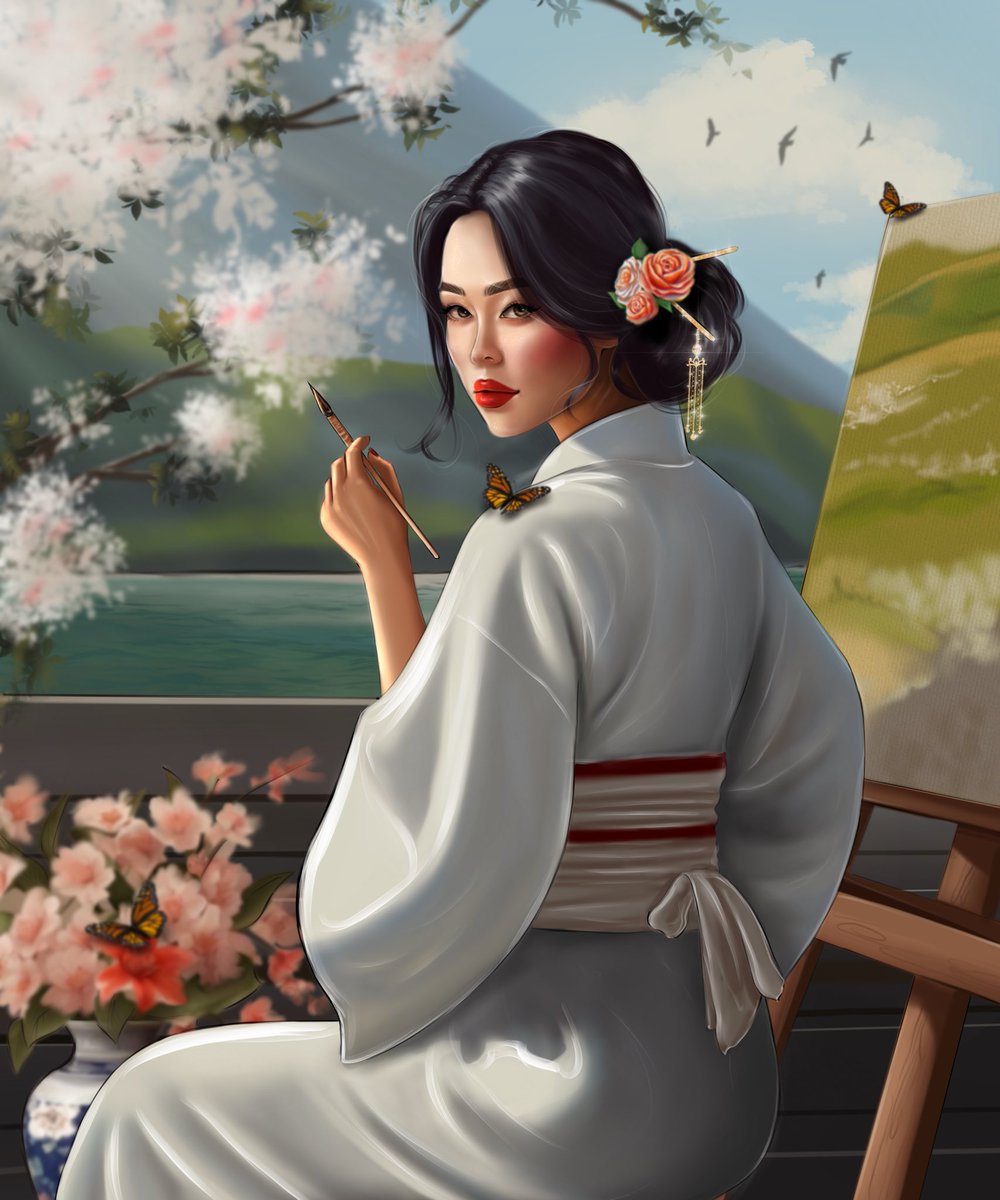 “Sunset harmony” 🌅

“..She sits on the shore of the lake, where a light breeze plays with her hair, and her brush strokes confidently on the canvas. Each of her strokes captures a moment of beauty and peace, reflecting the harmony of nature and her inner world.”

10 xtz 

🔗⤵️