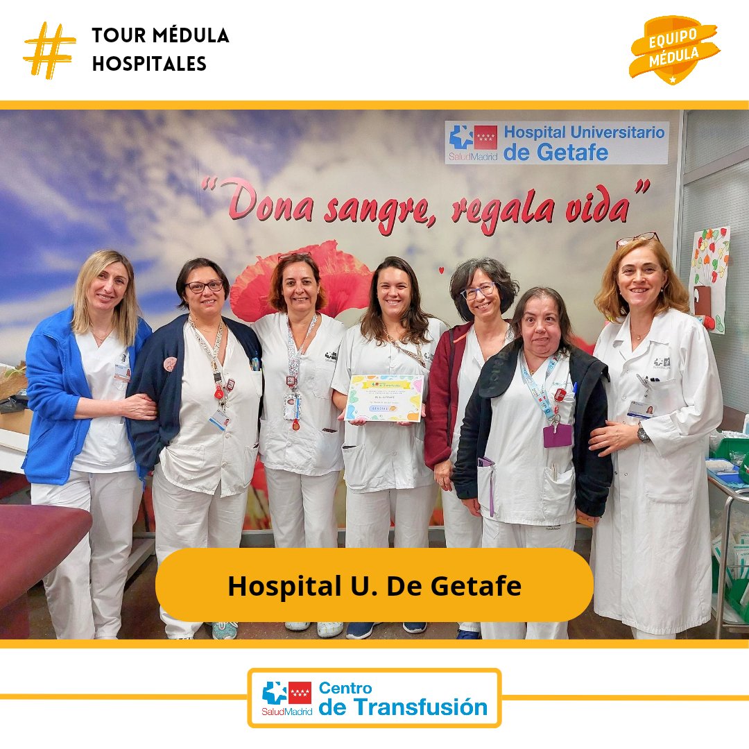EquipoMedula's tweet photo. ¡Seguimos con el #TourMédula #Hospitales!
Hoy nuestro agradecimiento va para el extraordinario equipo del @getafe_dona y @Parla_Dona.
🧡 Su compromiso y esfuerzo diario son invaluables.

🟠 En tu sala de donación comienza la vida.
¡Te esperamos, donante!
 #DonarEsVivir https://t.co/nHLj0vWUIr
