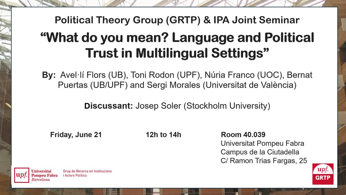 📢Seminar Announcement📢

Joint seminar coming up this Friday with our colleagues at @GrtpU, with exciting participation from top researchers coming from both within and outside the department. 

 🗓️June 21
⏰ 12h-14h
📍Room 40.039