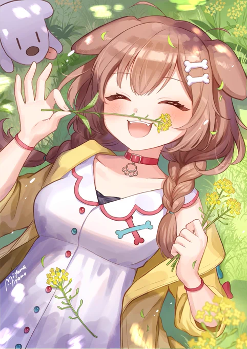 【ホロメン×花言葉シリーズ】 ❀ vol.3 戌神ころね×イヌナズナ ❀  花言葉:「無邪気」  #できたてころね #ホロ花言葉 