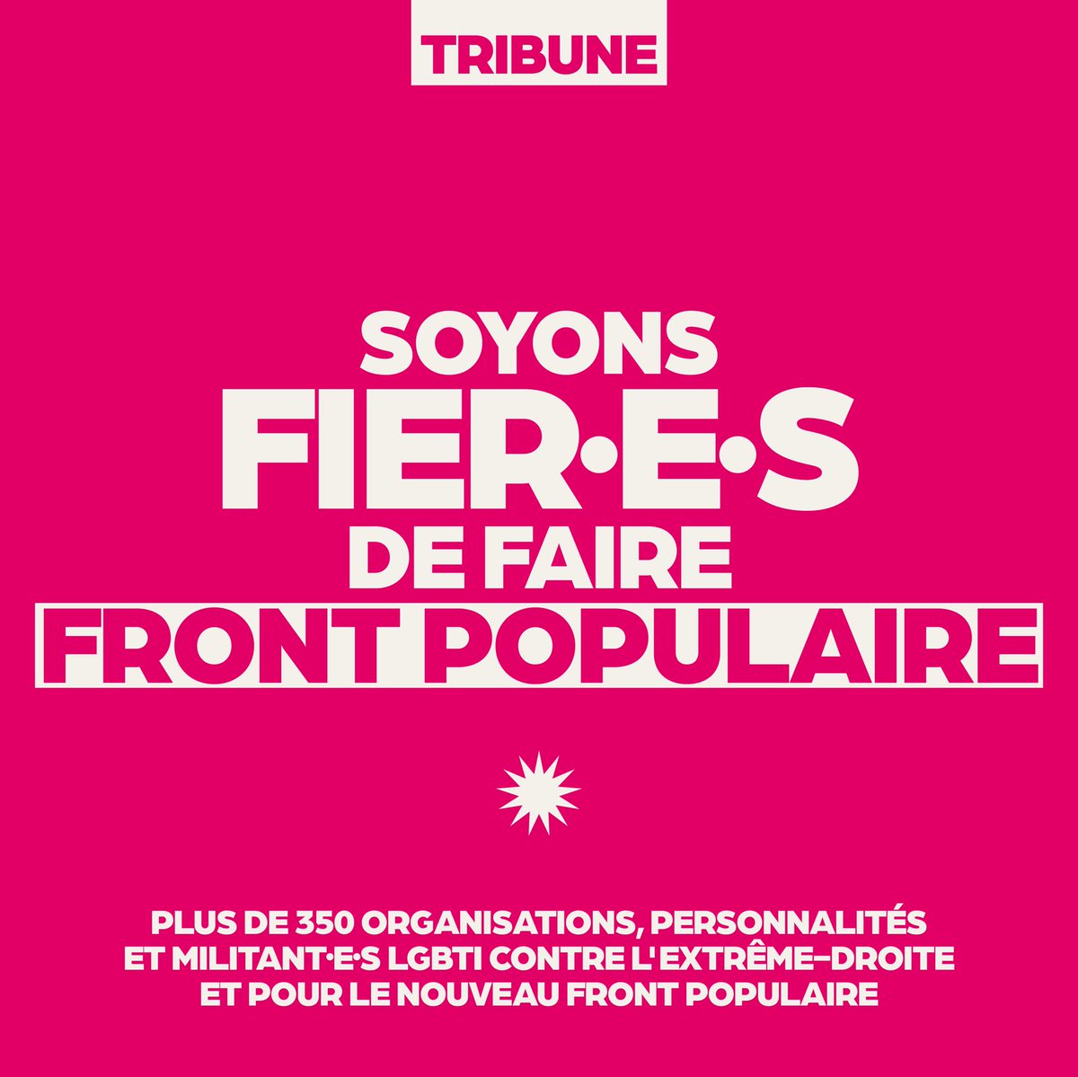 inverti_e_s's tweet image. 🏳️‍🌈 TRIBUNE – SOYONS FIER·E·S DE FAIRE FRONT POPULAIRE 🚩

✨ Plus de 350 organisations, personnalités et militant·e·s LGBTI contre l’extrême-droite et pour le nouveau #frontpopulaire ✊

✍️ Retrouvez la liste complète des signataires dans @humanite_fr 
👇🧵humanite.fr/en-debat/legis…