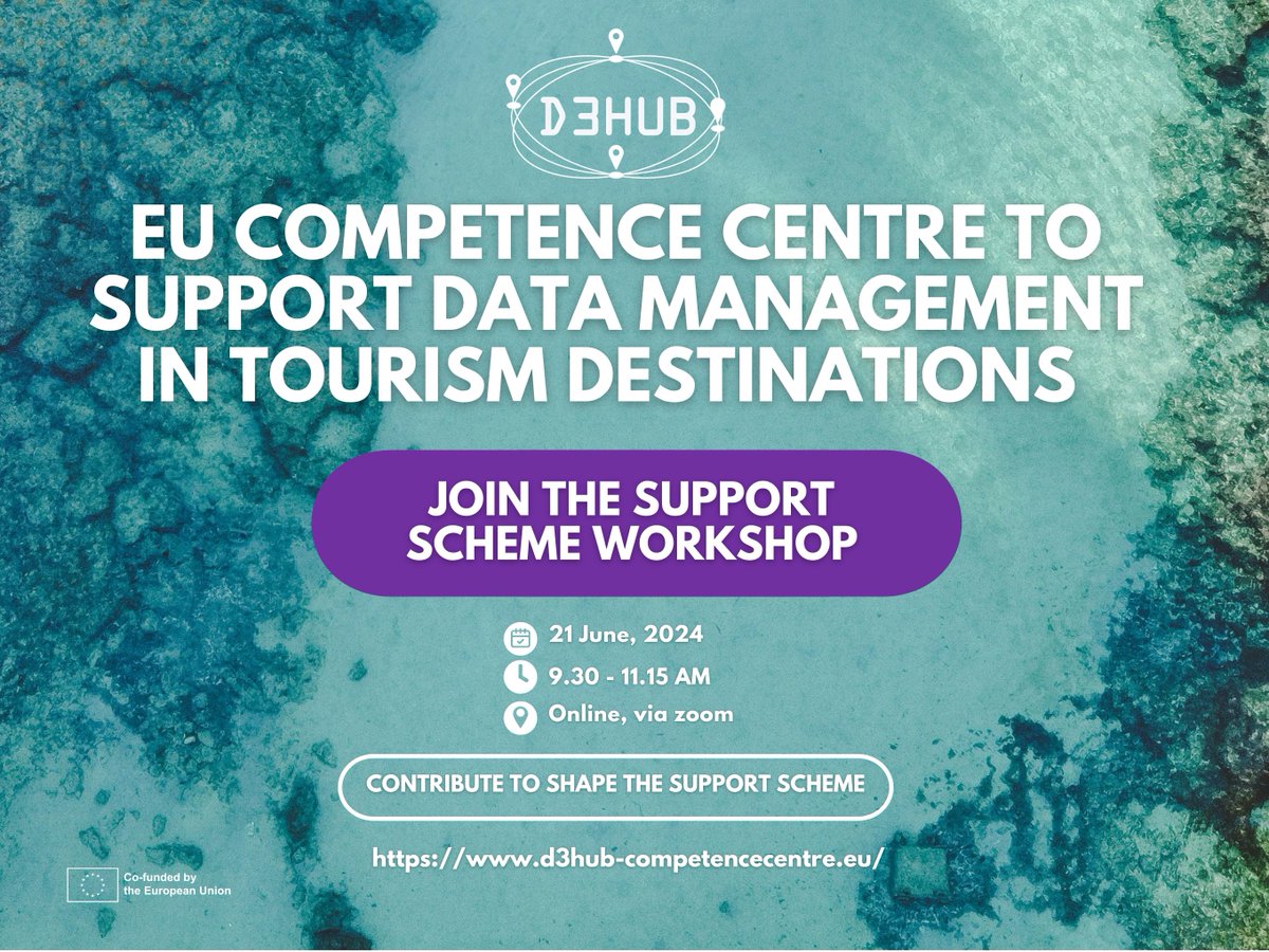 🚀 Last days to join our Support Scheme Workshop on 21 June

✨ Share your views on your vision for a future European Competence Centre for data-driven smart destinations 

👉 Register here: lnkd.in/e_VyFQqG.

#competencecentre #datasharing #datahubs