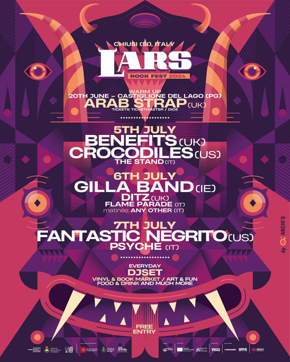 𝗟𝗔𝗥𝗦 𝗥𝗢𝗖𝗞 𝗙𝗘𝗦𝗧 // 2024
5.6.7 July - Chiusi (SI) - Italy
🅵🆁🅴🅴 🅴🅽🆃🆁🆈
3 𝑑𝑎𝑦𝑠 𝑜𝑓 𝐿𝑜𝑣𝑒 &amp; 𝑀𝑢𝑠𝑖𝑐

⚡ Complete Lineup ⚡
 
#festival #larsrockfest #larsrockfest24 #freeentry #festival