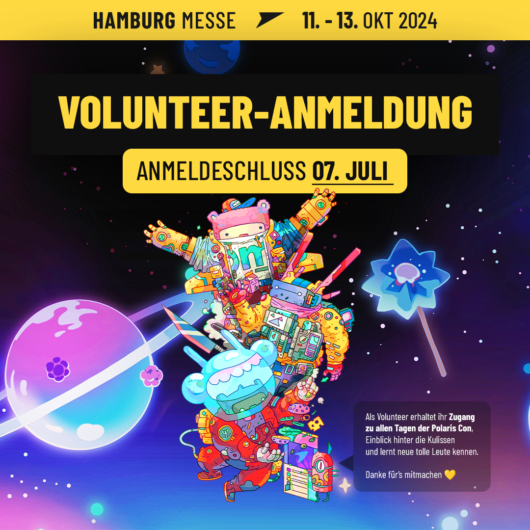 Eine Convention wie die Polaris könnte niemals ohne die tatkräftige Hilfe vieler toller Volunteers gestemmt werden 💛🌟 Habt ihr Interesse daran, uns im Oktober zu unterstützen? Meldet euch bis zum 07. Juli hier an: forms.gle/Rk4zuA4MzqcgP3…

Wir freuen uns auf euch ✨