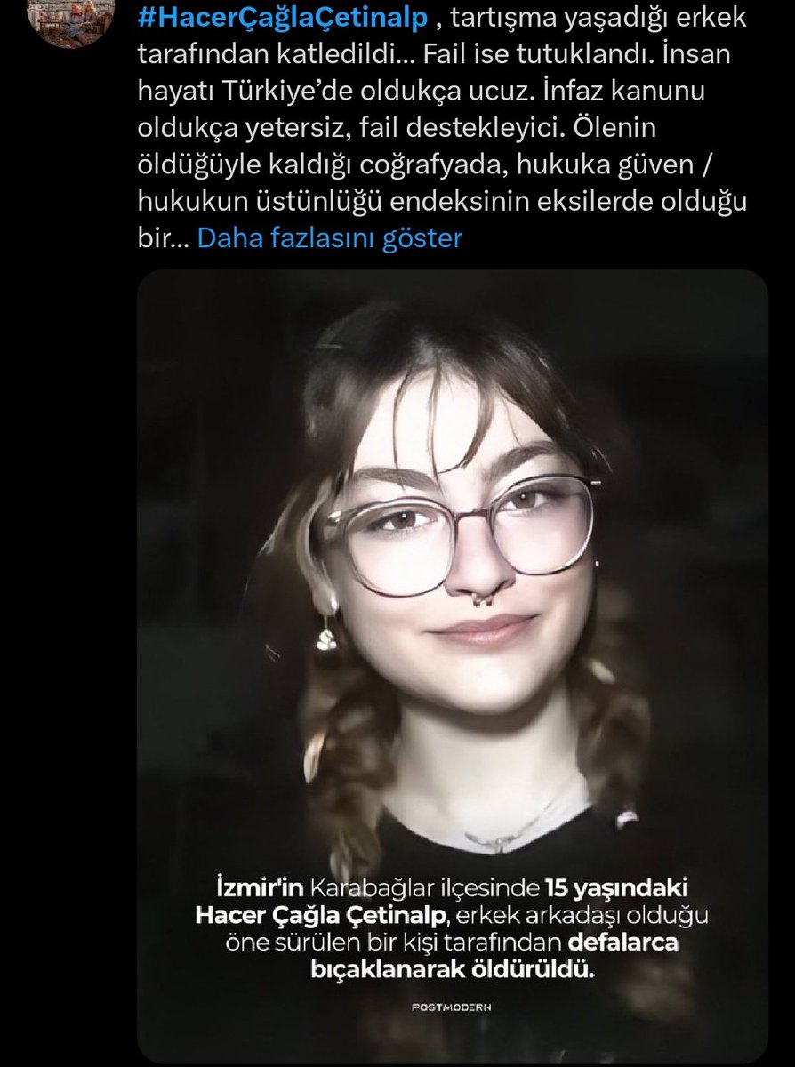 O kadar üzgünüm ki, resmen kız kardeşim 
Gibiydi, cumartesi günü akşam evden cenazesi çıkana kadar apartmanın önünde bekledim, bekledik bir insanın bir canın bu şekilde gitmesi, Allah'ım yakınlarına sabır versin ama ihmal eden herkesin cezasını bulması dileğiyle 🙏🏼 
Çok üzgünüz