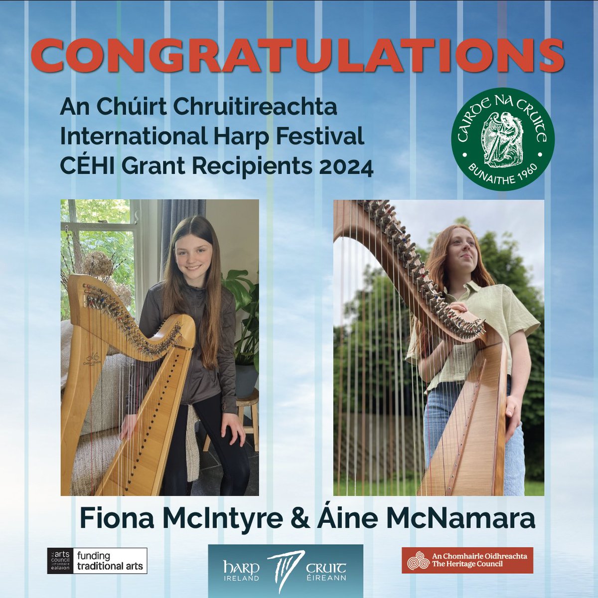 Harp Ireland (@cruiteireann) on Twitter photo CÉHI, in partnership with <a href="/CCIHF/">Cairde na Cruite</a>, is delighted to award two bursaries to attend An Chúirt Chruitireachta between Sunday 30th June – Friday 5th July 2024
this year to Áine McNamara and Fiona McIntyre! CÉHI, in partnership with <a href="/CCIHF/">Cairde na Cruite</a>, is delighted to award two bursaries to attend An Chúirt Chruitireachta between Sunday 30th June – Friday 5th July 2024
this year to Áine McNamara and Fiona McIntyre!