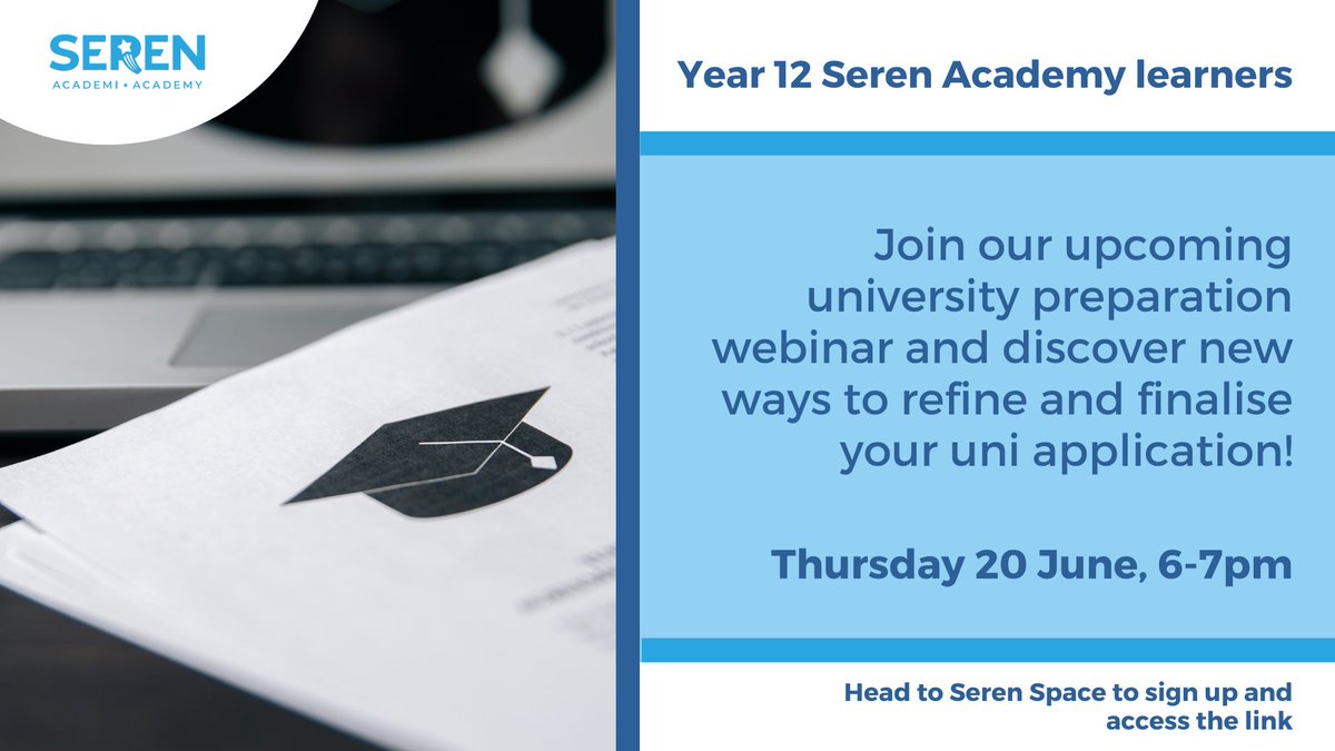 Seren Network (@seren_network) on Twitter photo Year 12 Seren learners
Refining and finalising your uni applications? ๐๐
Join our upcoming webinar for expert tips on how to strengthen your application, with a focus on work experience and extra/super-curricular activities. 
๐
 20 June 2024, 6-7pm
Register via Seren Space Year 12 Seren learners
Refining and finalising your uni applications? ๐๐
Join our upcoming webinar for expert tips on how to strengthen your application, with a focus on work experience and extra/super-curricular activities. 
๐
 20 June 2024, 6-7pm
Register via Seren Space