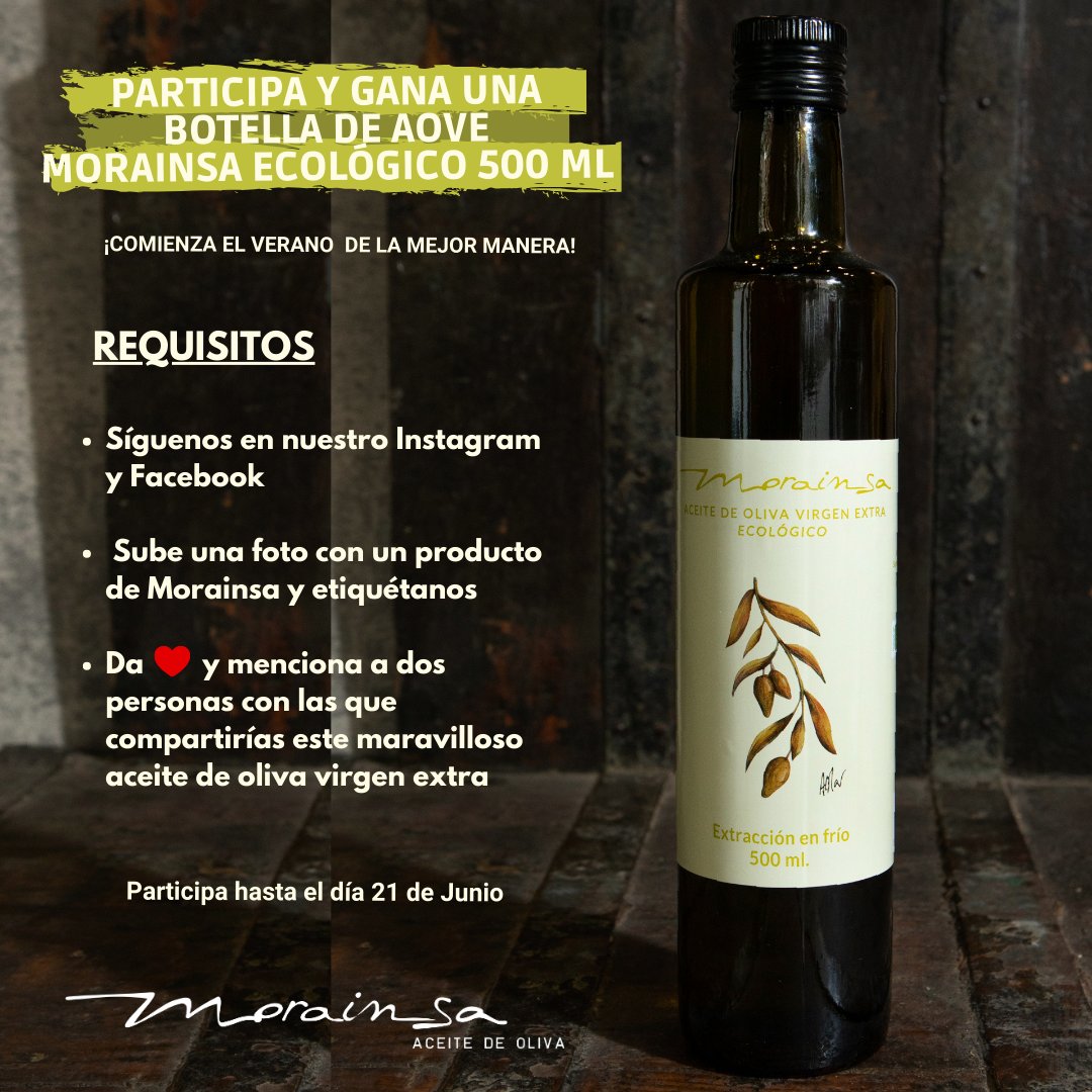 ¡Comienza el verano de la mejor forma!🏖️

Participa en nuestro sorteo y gana una botella de nuestro Aceite de Oliva Virgen Extra Ecológico🤩

Es muy sencillo, sólo tienes que cumplir los requisitos que aparecen en pantalla y animarte a participar.

¿A qué estás esperando? 😉