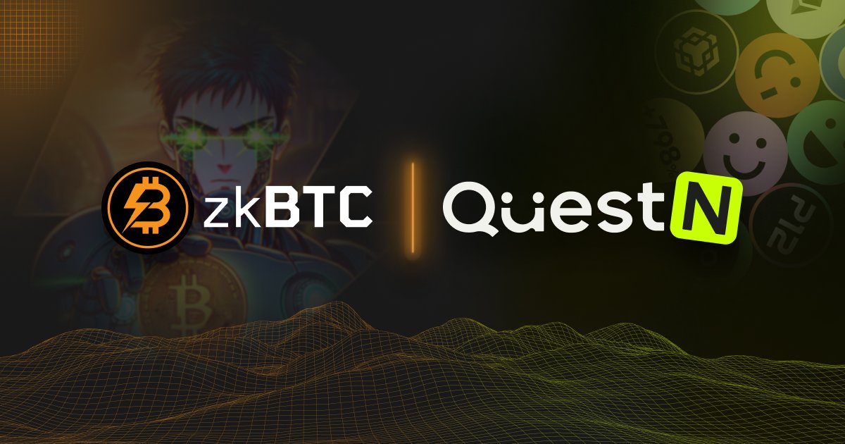 We're excited to announce that we've launched a new quest with <a href="/QuestN_com/">QuestN</a> 🎉

Learn more about zkBTC's socials by completing the tasks, with 2,500 USDC in prizes!

1 week to participate. Campaign ends Sunday, June 23 at 11:00 PM UTC.

👇👇
app.questn.com/quest/91550433…