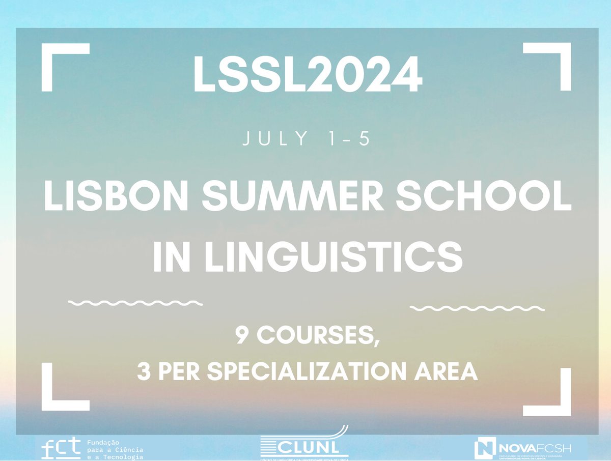 CLUNL_'s tweet photo. #LSSL2024
1-5 July | NOVA FCSH
Enrolment period closes this Friday, June 21, by 5:00pm (Lisbon time).
Have you checked the 3 courses of each specialization area?
Know all here👉
https://t.co/y3zXMw7VFA https://t.co/WELz8gFaDQ