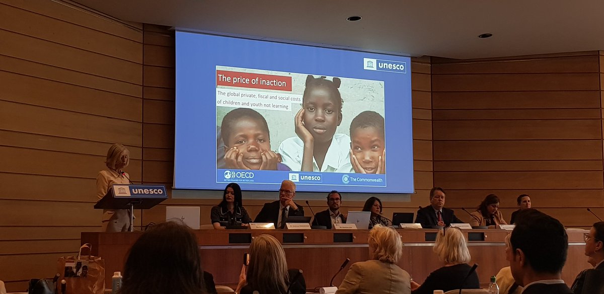 PariniAnna's tweet photo. Happening now @UNESCO launch of "The price of Inaction" first study on coat of children and youth not learning. Boys and girls differently affected by education crisis #LeadingSDG4 #GenderEducation https://t.co/niJSCWe55h