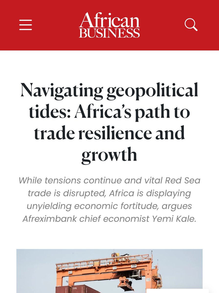 sgyemikale's tweet photo. My article “Navigating geopolitical tides: Africa”s path to trade resilience and growth” published in African Business

https://t.co/tgIjVFtySV https://t.co/Op8u4ZXaJe
