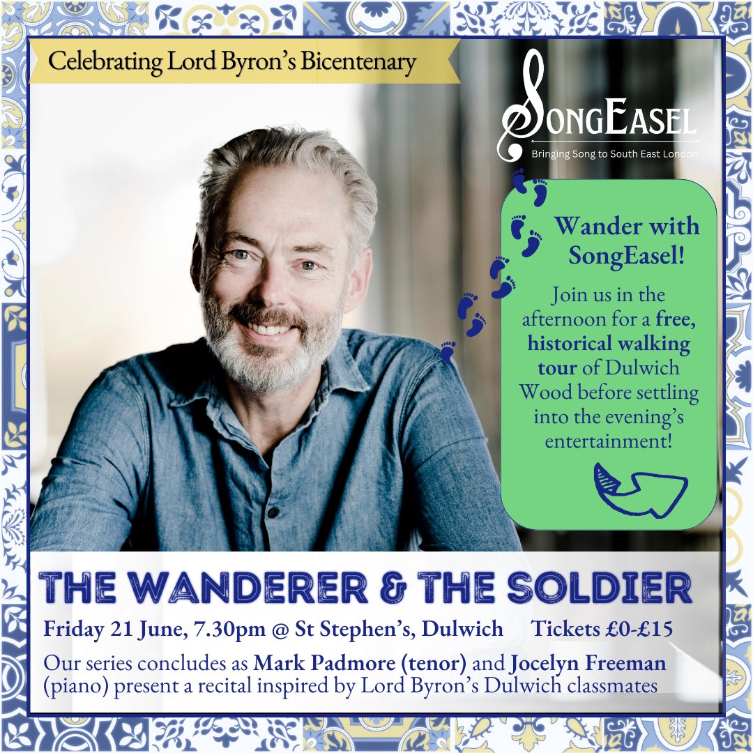 SongEasel's tweet photo. Don’t miss our SERIES FINALE this Friday with star tenor Mark Padmore CBE and @PianoLieder 🌟🎶

Join us at 3.30pm for a free history walk around #DulwichWood before settling into the evening’s entertainment at @ststepdulwich!

 #Schubert, #Finzi, #ClaraSchumann #VaughanWilliams https://t.co/orU0WQqZFA