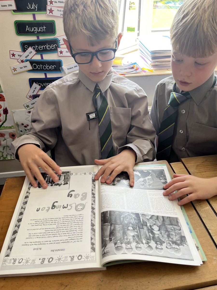 CCJuniorY3's tweet photo. #CCJYear3 have been learning all about the history of Claires Court. Today they loved looking through the old Court Circulars and finding pictures of previous students…some of whom are their parents! #CCFamily #CCBelong #CCRespect https://t.co/eDQaZDPK2D