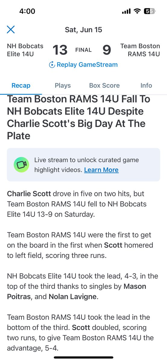Charlie_scott13's tweet photo. Had a good weekend || Went 7-8 with 2 walks and 1 hbp || 1 home run, 1 tripple, 4 doubles and a single || 12 RBI’s || 4 Stolen bases https://t.co/fxHFaiAS1e