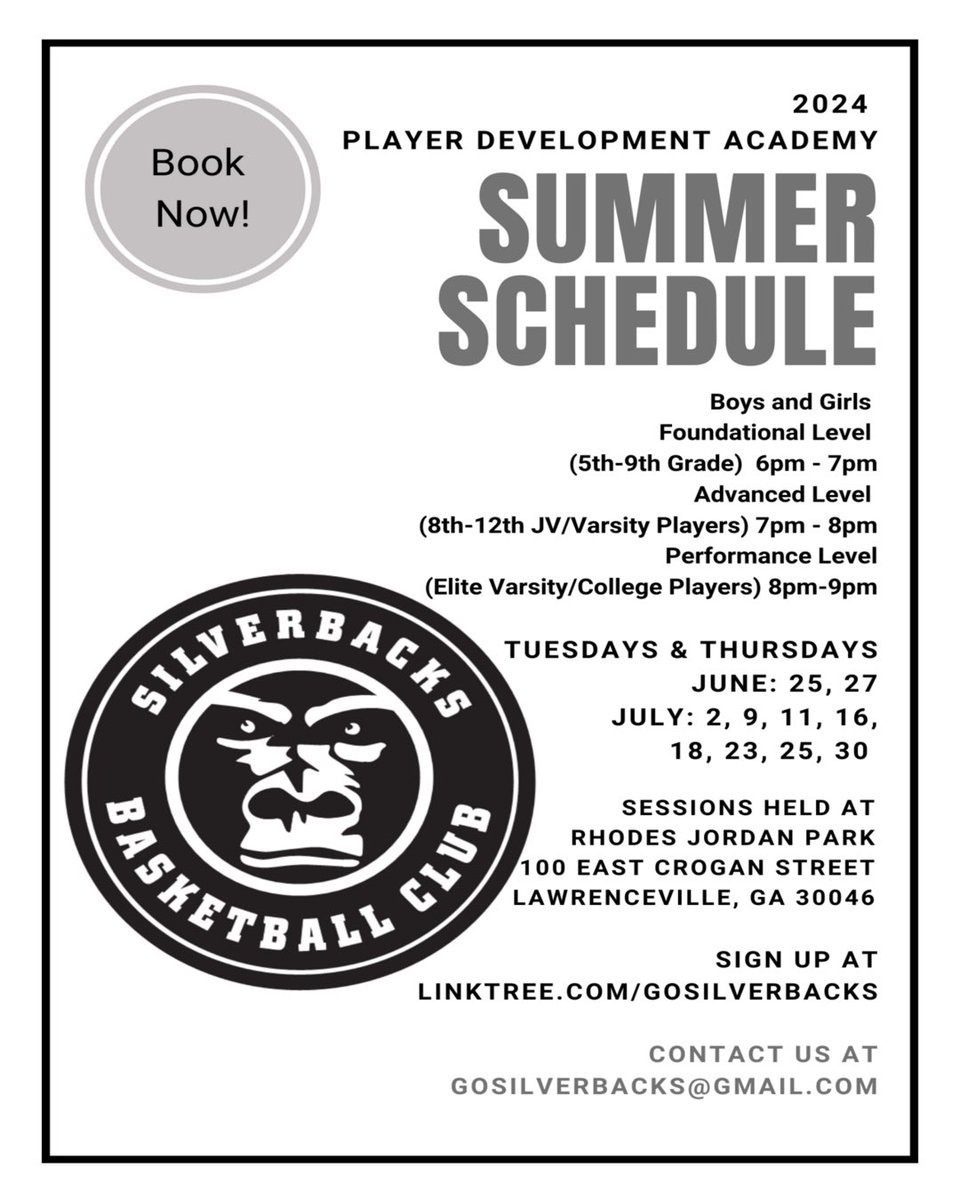 GoSilverbacks's tweet photo. Our Summer Training Schedule is LIVE! Limited Spots Available. Sign up today at https://t.co/bg4ze0uY8k and click on the Summer Training Sessions link! π¦π
#SilverbackStrong #WatchMeDevelop https://t.co/xLAUhduYVo