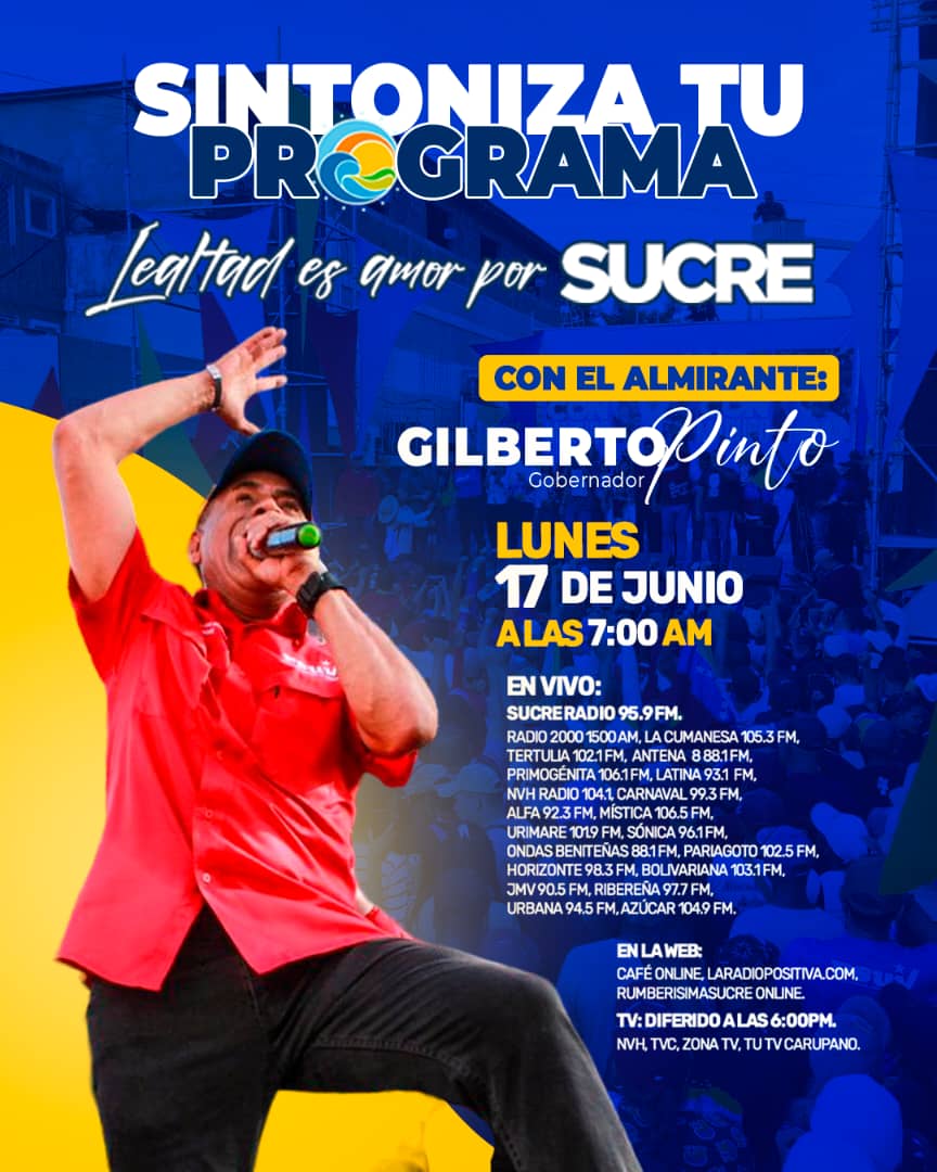 Ya comienza su programa favorito “Lealtad es Amor por Sucre”, en la edición N° 95, cargado de mucho amor, trabajo y buenas noticias sobre la gestión imparable que adelanta este servidor @GPintoVzla

#SucreConNico