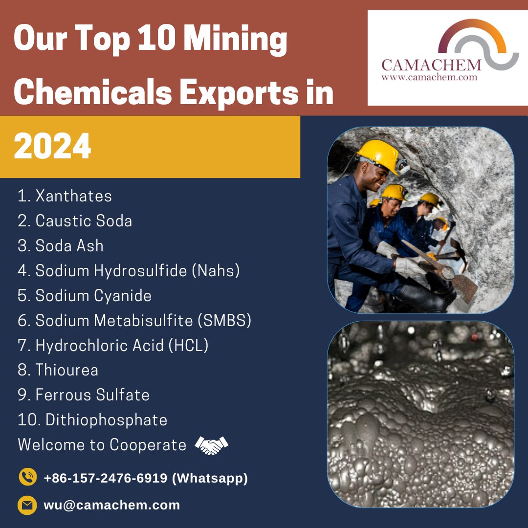camachem's tweet image. 🌍 Exciting News! 

🚀 We're thrilled to announce Our Top 10 Mining Chemicals in 2024! 📈

🎉 Check these top mining chemicals!

 ✉️ Contact us at: wu@camachem.com
✅  Camachem - Quality Chemicals Every Time! ✅ 

#MiningChemicals #Exports #2024Achievements #topminingchemicals